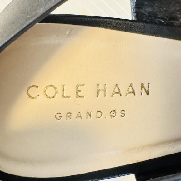Cole Haan Shoes Women 8.5 Black Leather Grand OS Slingback Sandals Block Heel - Picture 10 of 12